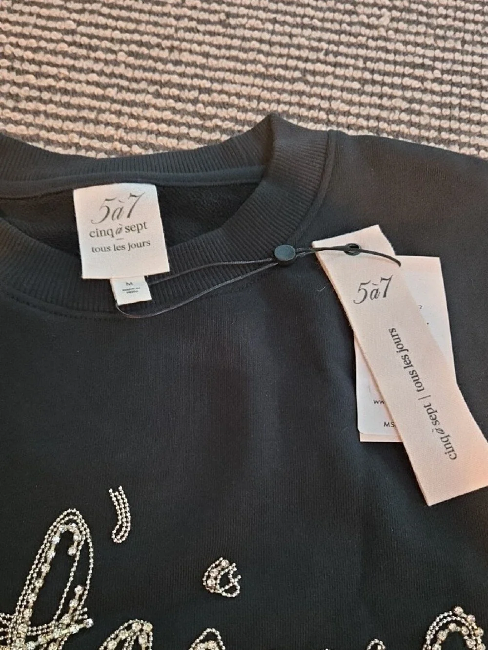 NWT Cinq A Sept Black 'je t'aime' Embellished Sweatshirt - Women